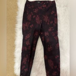 White House Black Market Rose Print Slim Ankle Pants